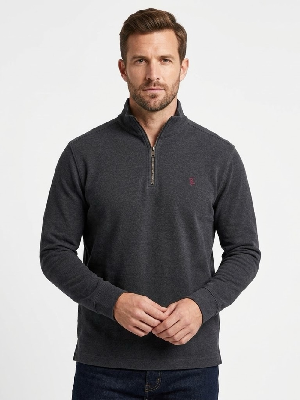 Polo Ralph Lauren Mens XL Charcoal Gray Quarter Zip Pullover Sweater Purple Pony